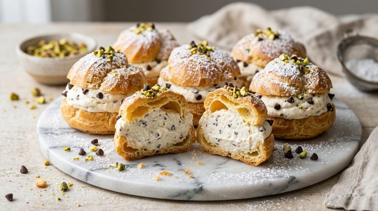 Cannoli Cream Puffs: Crisp Choux Shells with Sweet Ricotta Cream